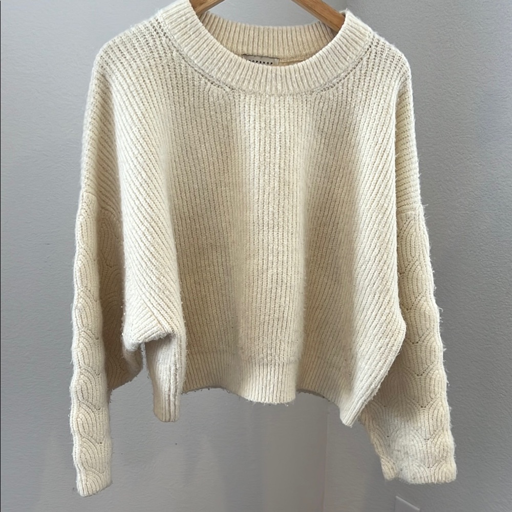 Topshop Cream Crew Neck Sweater with Chunky Knit